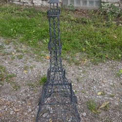 12" By 12" By 34" Solid Black Metal Eiffel Tower With Point On Top