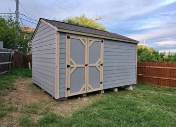 12x16 gable shed includes :double shed door, 2free shelves