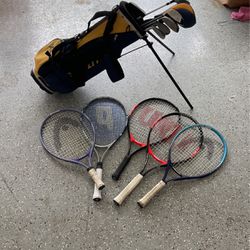 Kids Clubs And Tennis Rackets And Tennis Balls