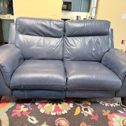 Free Blue leather Double Recliner Wall Hug