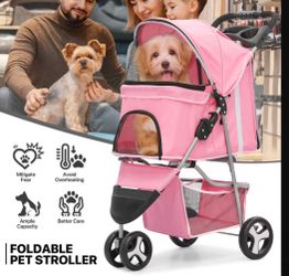 Pink Foldable Pet Stroller