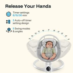 HARPPA Baby Swing for Infants with Remote Control, 5 Sway Speed, 10 Lullabies, Gray