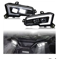 SAUTVS LED Headlight Assembly for Polaris Sportsman, LED Head Lights Front Lamp with High-Low Beams DRL Halo Rings for Pol