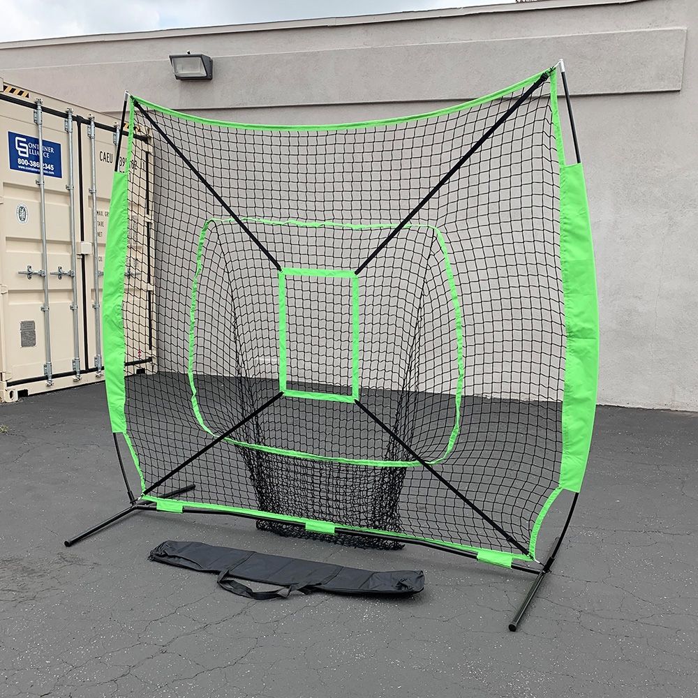 New $50 Baseball & Softball Practice Hitting & Pitching 7x7’ Net with Bow Frame, Carry Bag 