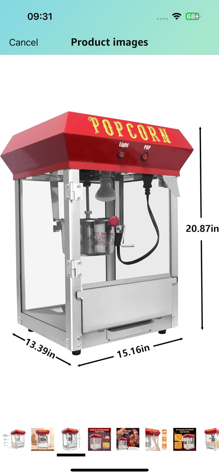Bar Style Popcorn Machine, 6-Ounce Kettle Stainless Steel