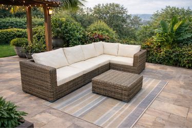 Outdoor Wicker Sectional Sofa Set with Ottoman