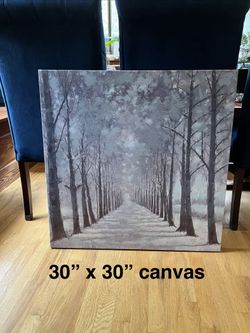 30” x 30” Misty Forest Path Canvas Wall Art – Large Neutral Nature Painting