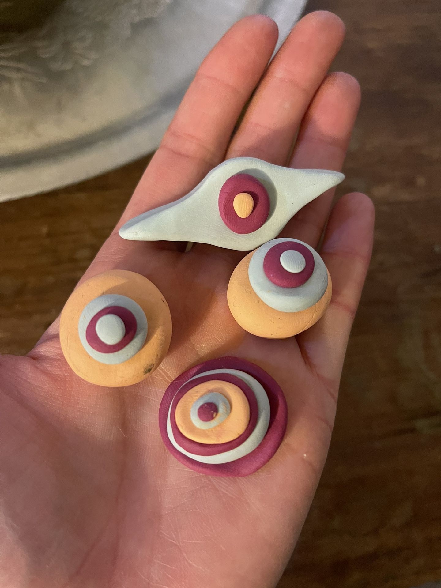 Set Of 4 Clay Abstract Figurines