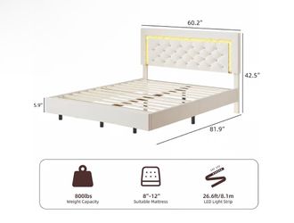 White Queen Floating Bed Frame with LED Lights – New