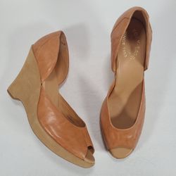 Kork-Ease Liliana Natural Leather D'Orsay Peep Toe Wedges Women’s Size 11