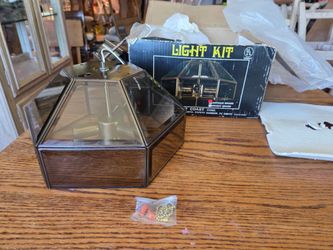 Brand New Vintage Gulf Coast Fans hexagonal beveled glass light kit in antique brass