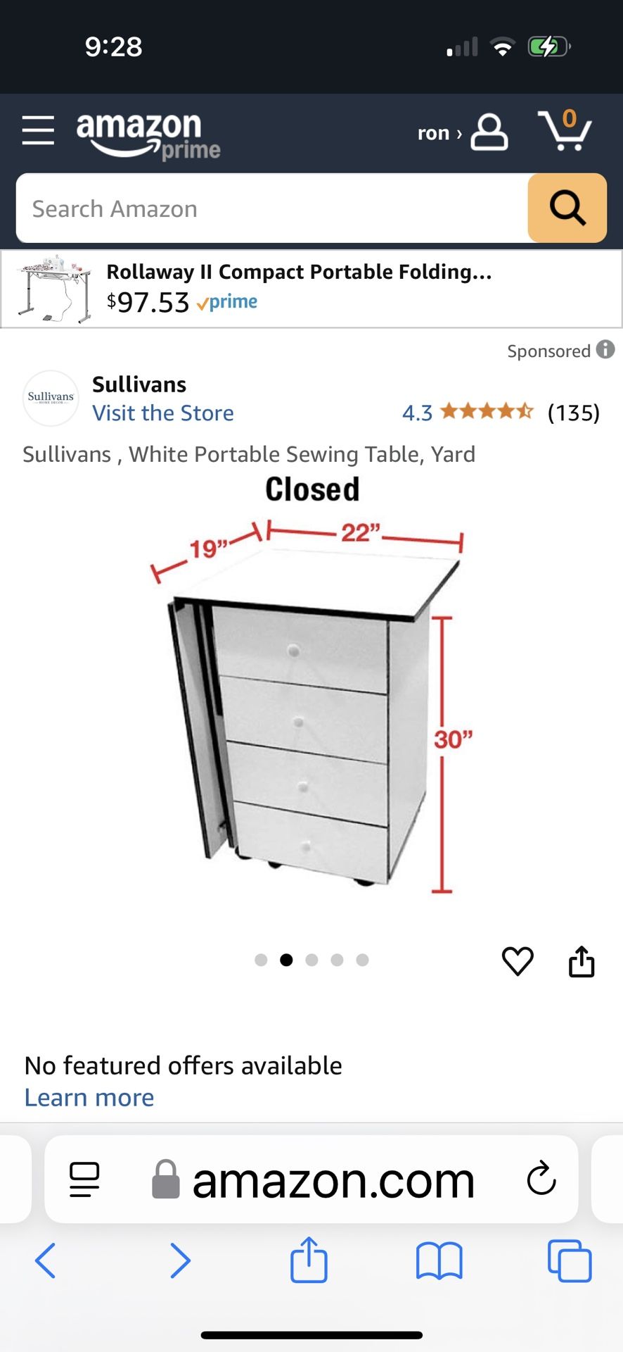 White Desk/Sewing Table