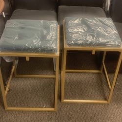 【Set of 2】34.75 x 19.25 x 10.25 inches Hunter Green and Gold Counter Height Stools 