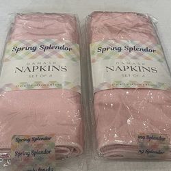 2 Sets of 4 Spring Splendor Pink Demask Napkins. 17”x17”