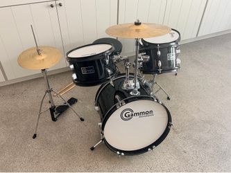Gammon Percussion 5-Piece Kids Drum Set - Junior Beginner Drum Kit with Stool - Black