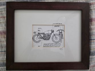 Vintage Kawasaki KZ650 Original Motorcycle Drawing – Signed