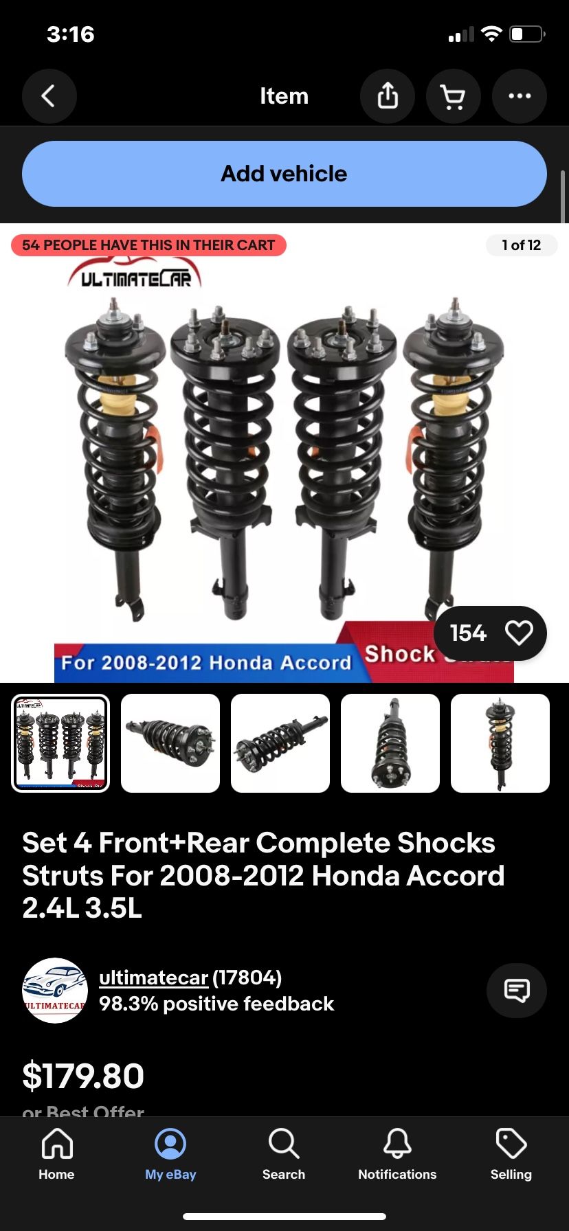 Front and Rear Strut and Shocks for 2008-2012 Honda ACCORD