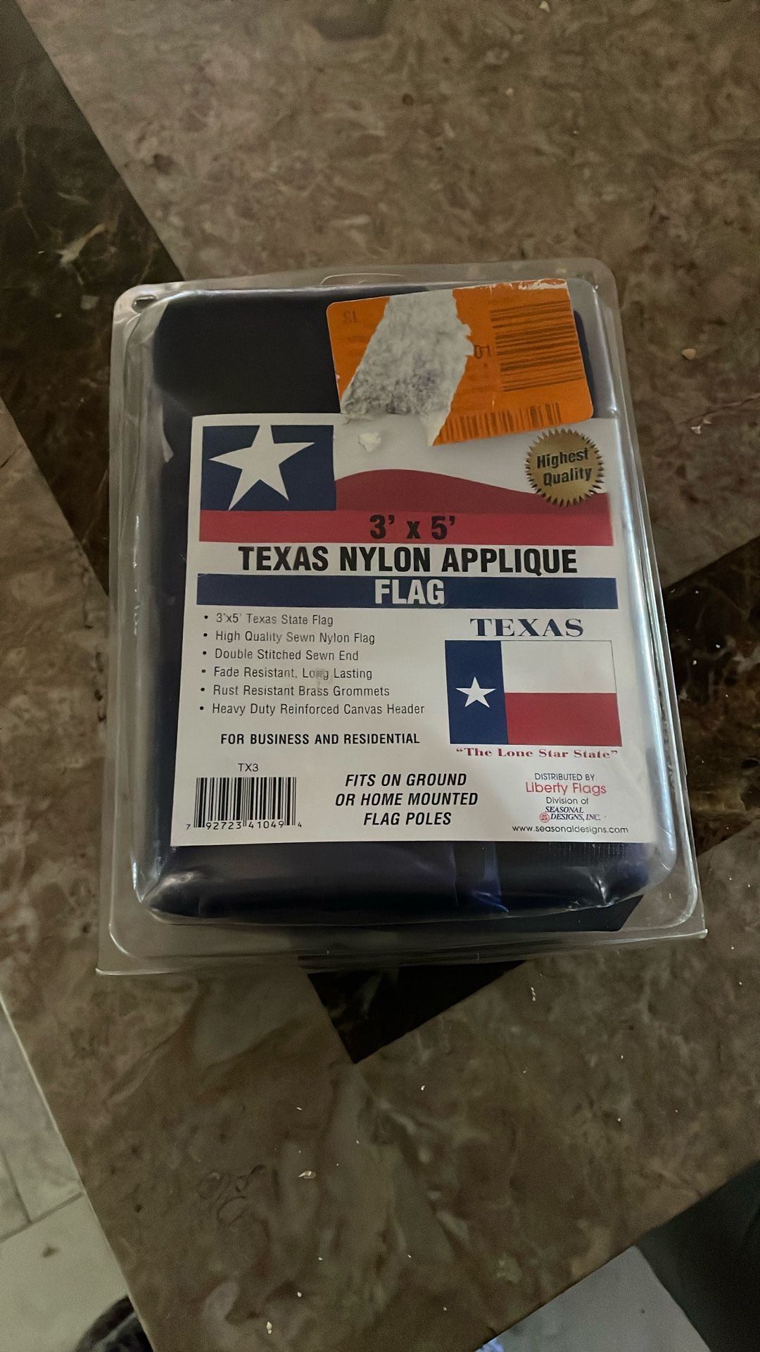 Texas Nylon Appliqué Flag 3’ X 5’