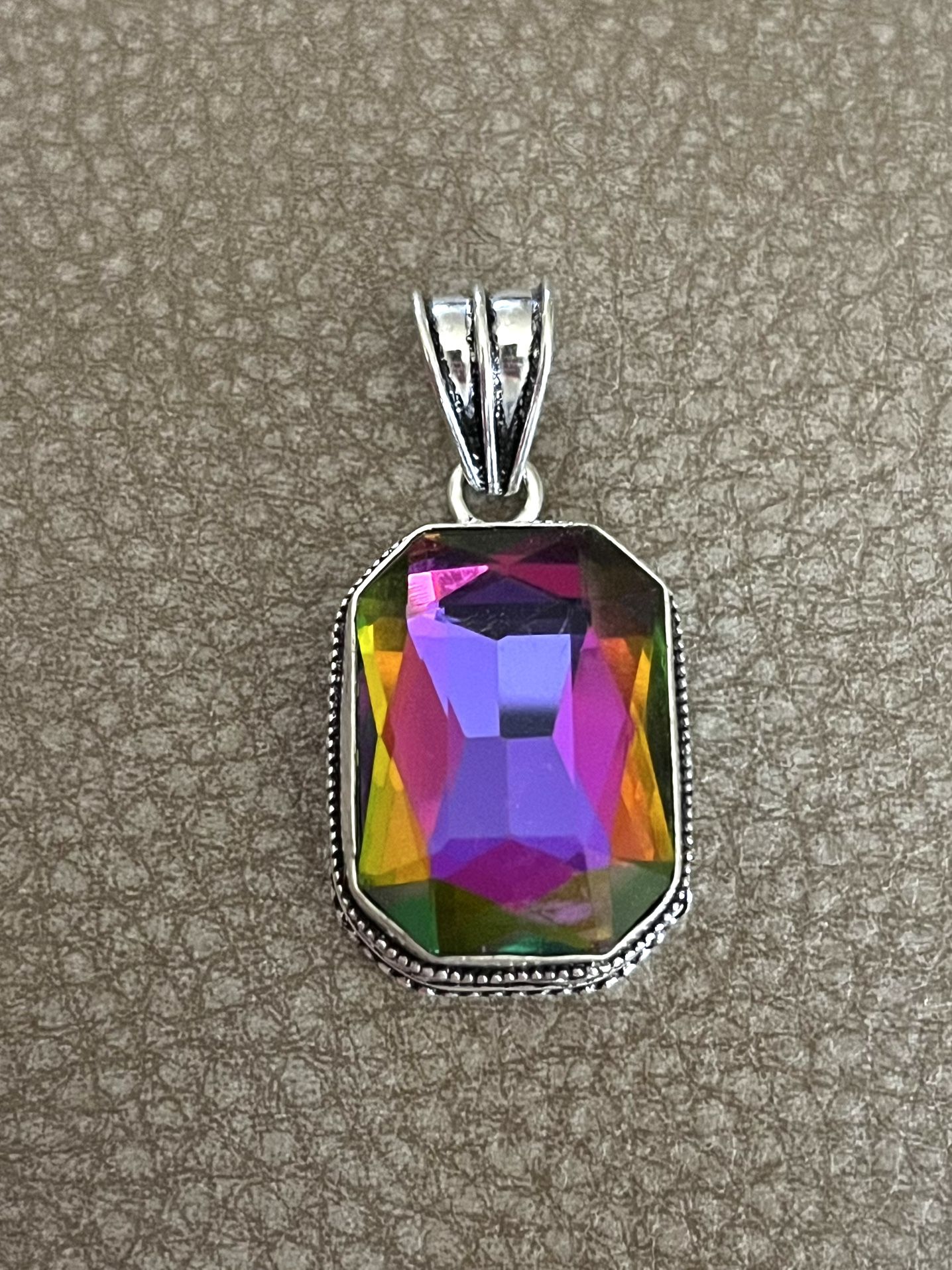 Stunning Rainbow Fire Mystic Topaz Sterling Silver 2” Pendant