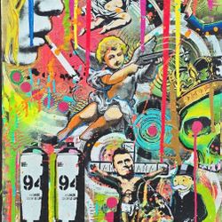 Graffiti / Street Art Style Canvas 20" × 24" ''RadiCalifornia' Spray Paintand Wheat Pastes. Deep Quality Canvas. GLOWS IN DARK painting