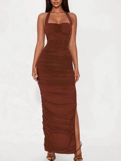 Fashion Nova Blue ruched corset maxi dress