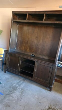 Dark Wood TV Stand with Hutch