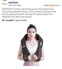 AMZPONY® Cordless Neck Massager for Pain Relief Deep Tissue, Rechargeable Shiatsu Neck and Back Massager with Heat Kneading Shoulder Massage for Body