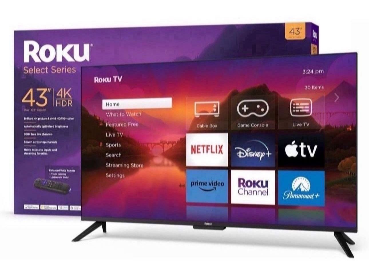 Roku 43" Select Series 4K HDR Smart RokuTV with Enhanced Voice Remote, Brilliant 4K Picture, Automatic Brightness, and Seamless Streaming