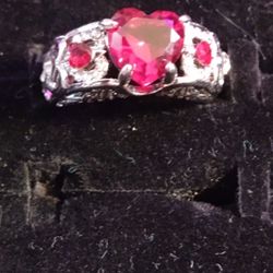 Ruby Heart Cz Ring Angel Wings Band