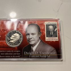 1977 Dwight D Eisenhower Uncirculated Silver Dollar And Stamp