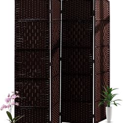 Divider Room Panel, 4 Panel 6 Ft Folding Privacy Screens, Freestanding Hinged Room Dividers (Brown) (7)