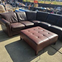 Brown Leather Sectional 