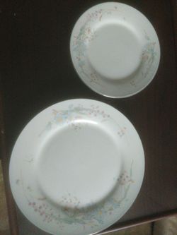 Fine China Dinner Plates and Saucers With Silver Edge
