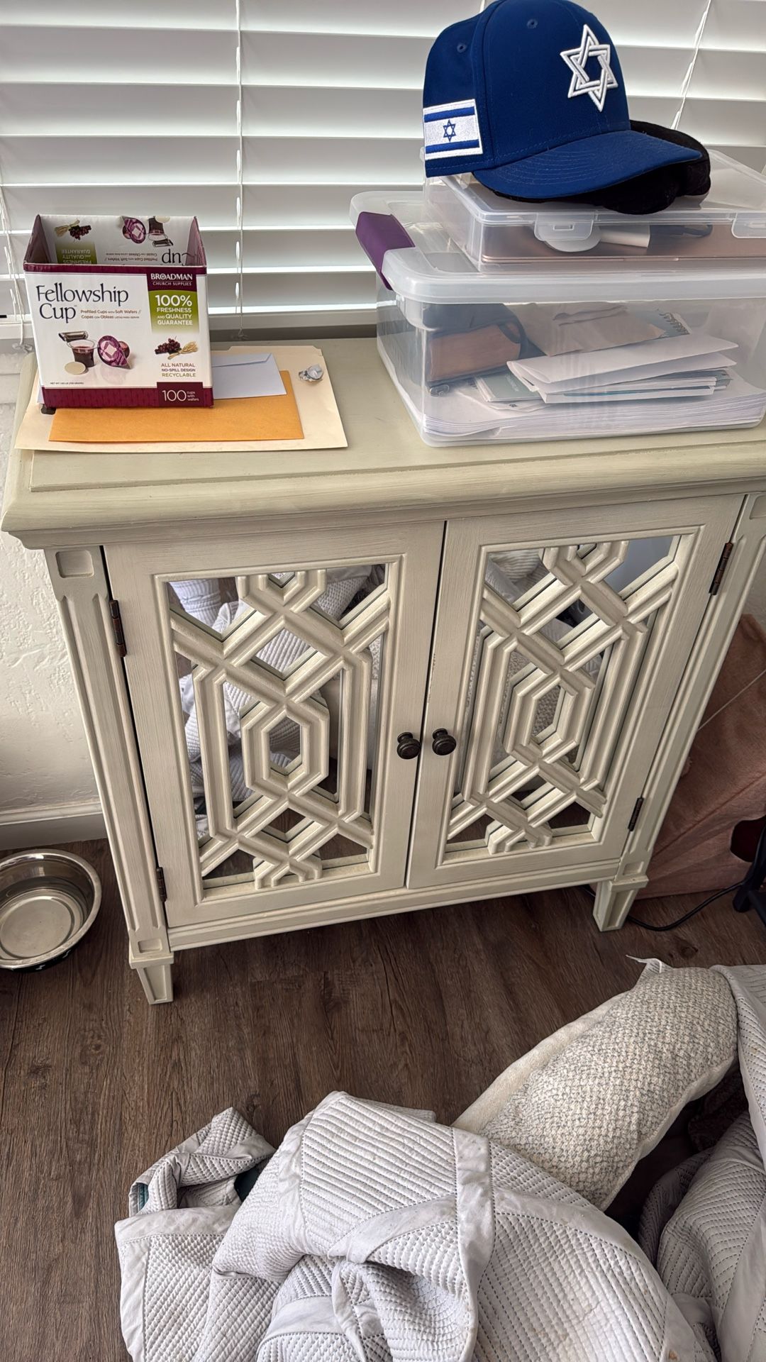 Wood Cabinet With Mirrors In Wood And Shelves Inside
