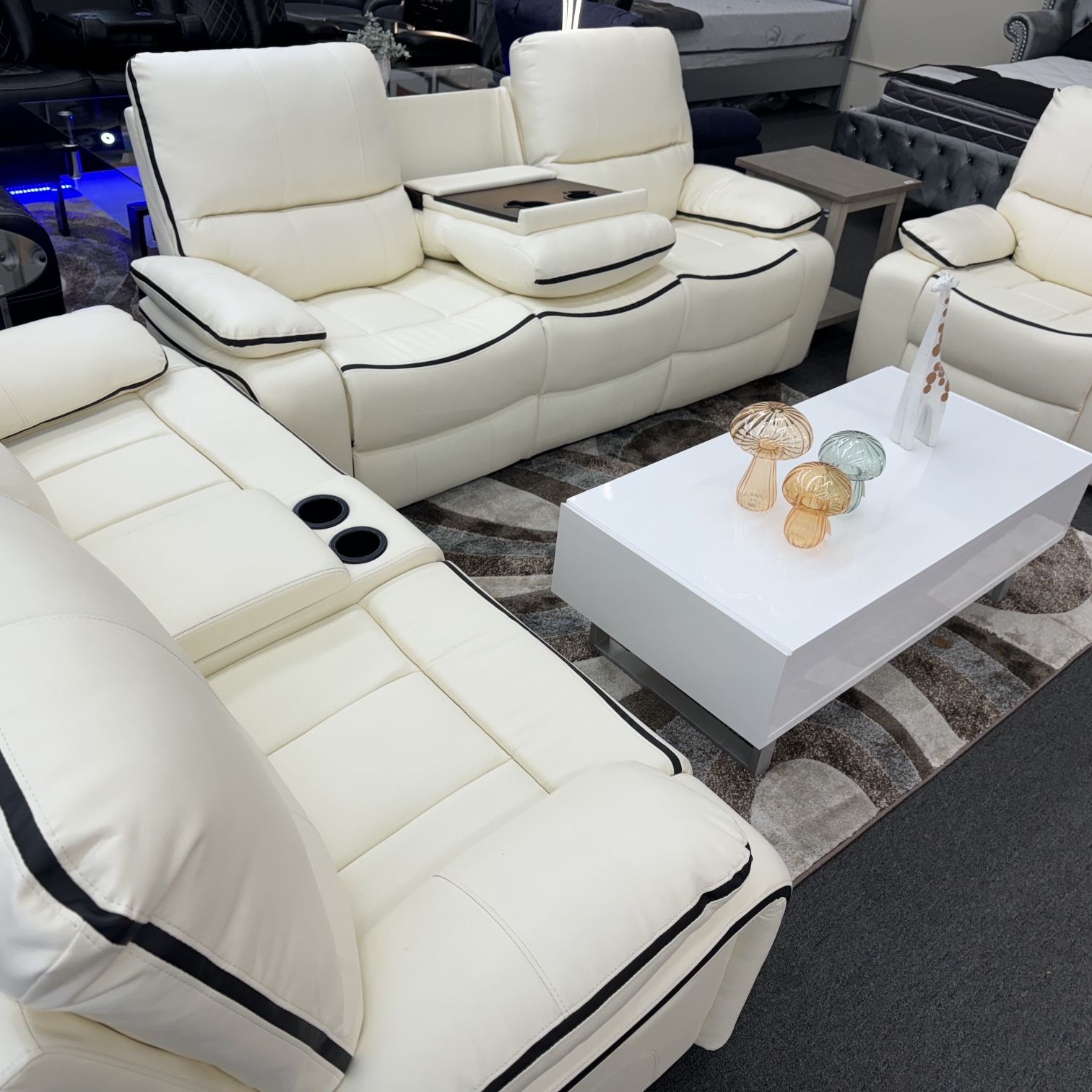 Special 🌟 White 3PC Manual Recliner Sofa Set (Sofa - Love - Chair)