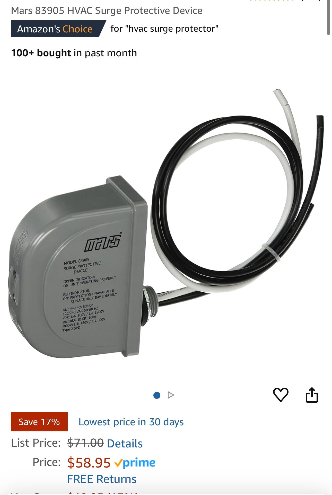 Mars 83905 HVAC Surge Protective Device