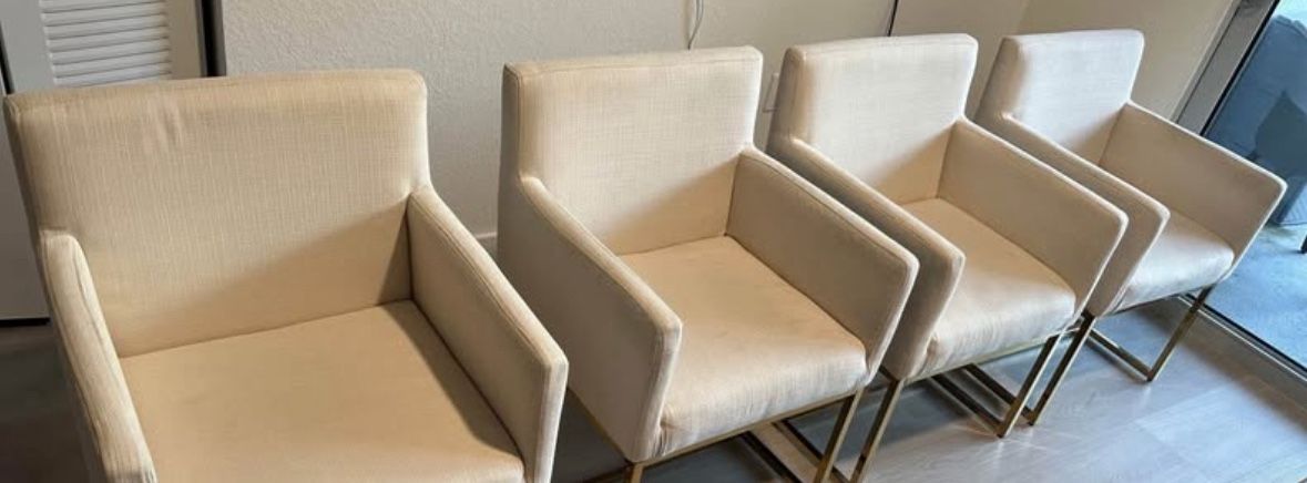 Set of 4 Modern Dining Chairs – Cream Upholstered + Gold Metal Base