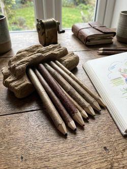 Rustic Hand-Carved Natural Wood Branch Pencils - Set of 9 Unique Art Tools New