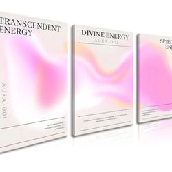 3 Piece Framed Pink Wall Art – Abstract Aura Gradient Canvas Prints – Aesthetic Minimalist Room Decor