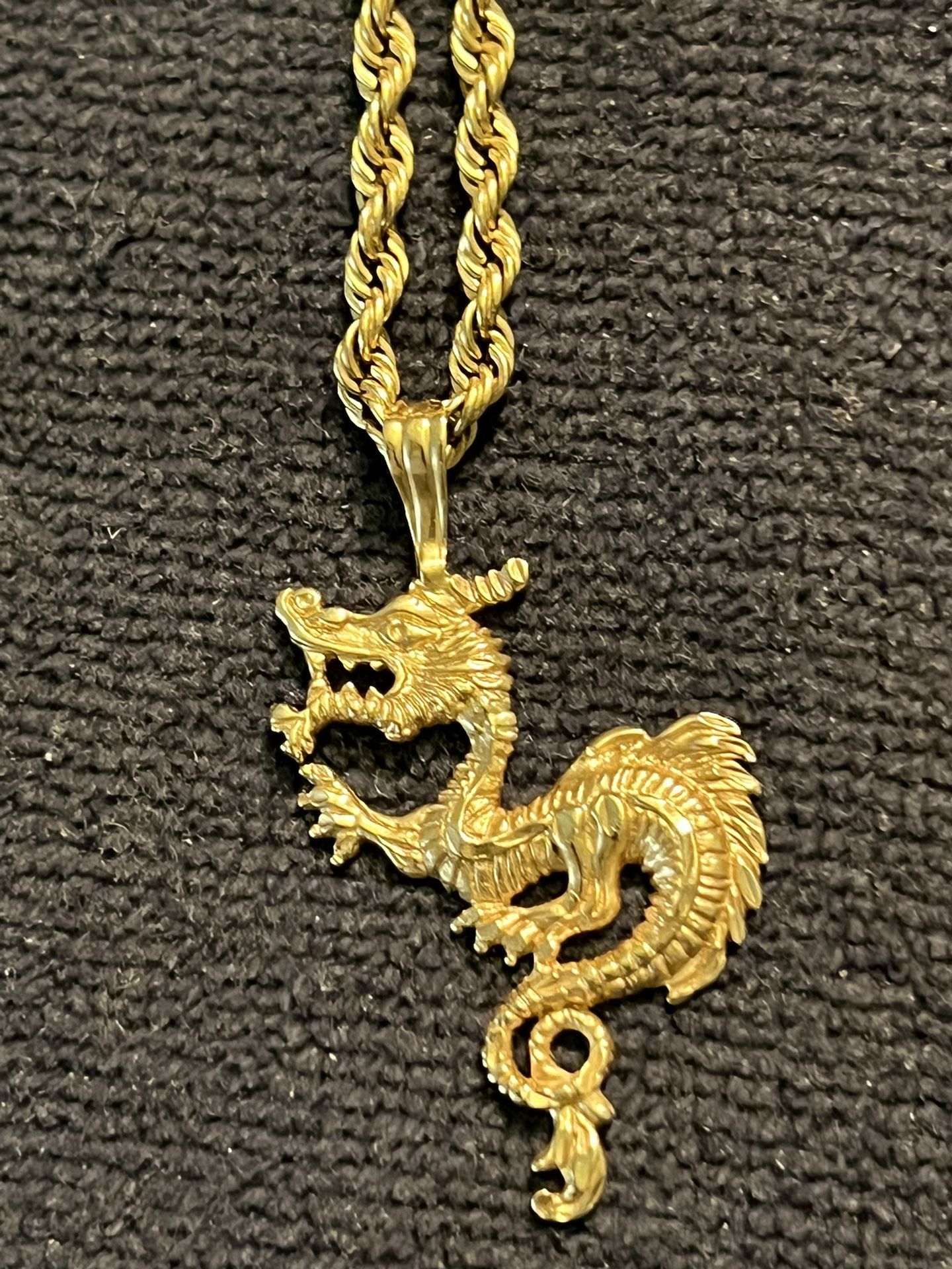 Solid Gold, Chain And Dragon Pendant With Bulova Watch!