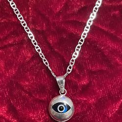 Silver Necklace With  🧿LUCKY🧿BLUE 🧿 EYES🧿Pendant 