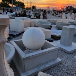 Concrete Fountain with 42" Square Border / Cement Garden Patio Sphere Fountains