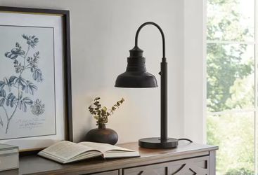 Hampton Bay Matte Black Farmhouse 1-Light Plug-In Table Lamp for Indoor/Outdoor