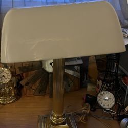 Antique Brass Bankers Desktop Lamp With Frosted Shade