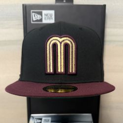 Mexico New Era Black And Burgundy WBC Fitted Hat/Cap
