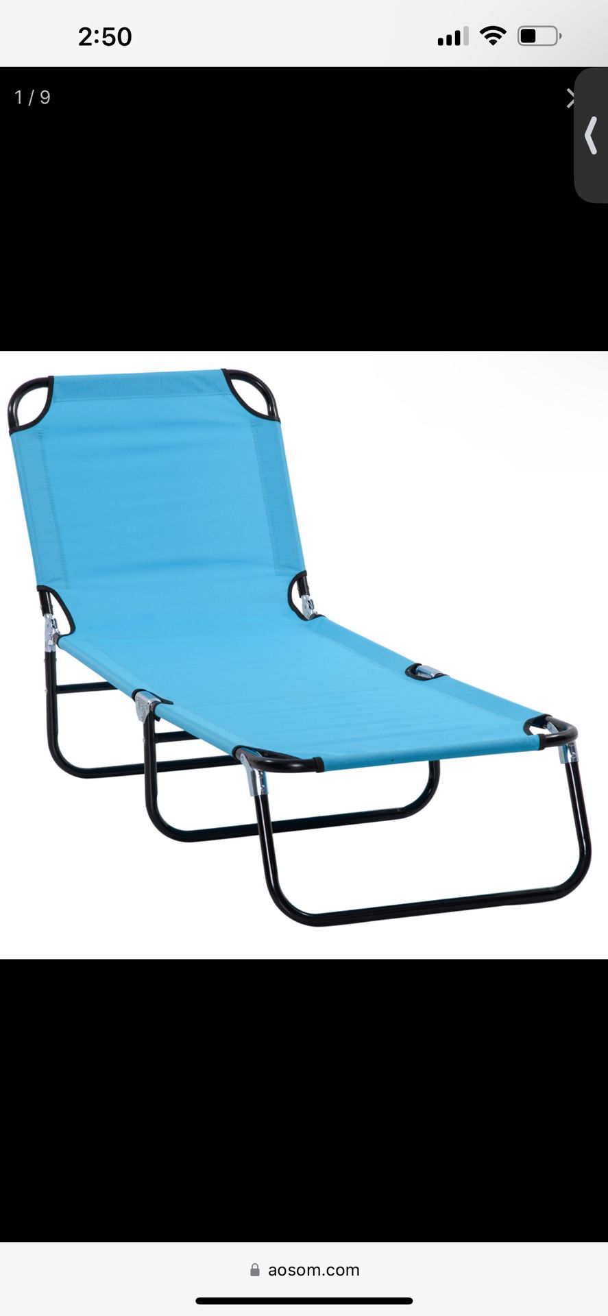 New in box Folding Chaise Lounge Pool Chairs, Outdoor Sun Tanning Chairs with 5-Level Reclining Back, Steel Frame for Beach, Yard, Patio, Sky Blue(84b