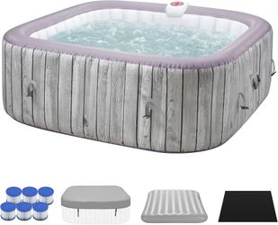 2302   Inflatable Hot Tub Spa Set, Outdoor Bubble Massage Portable Hot Tubs with 130 Soothing Jets, Insulated Cover, Internal Heater Pump, 4Filter Car