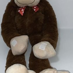 Large Brown, Heart Bowtie Monkey Plush With VelcroHands