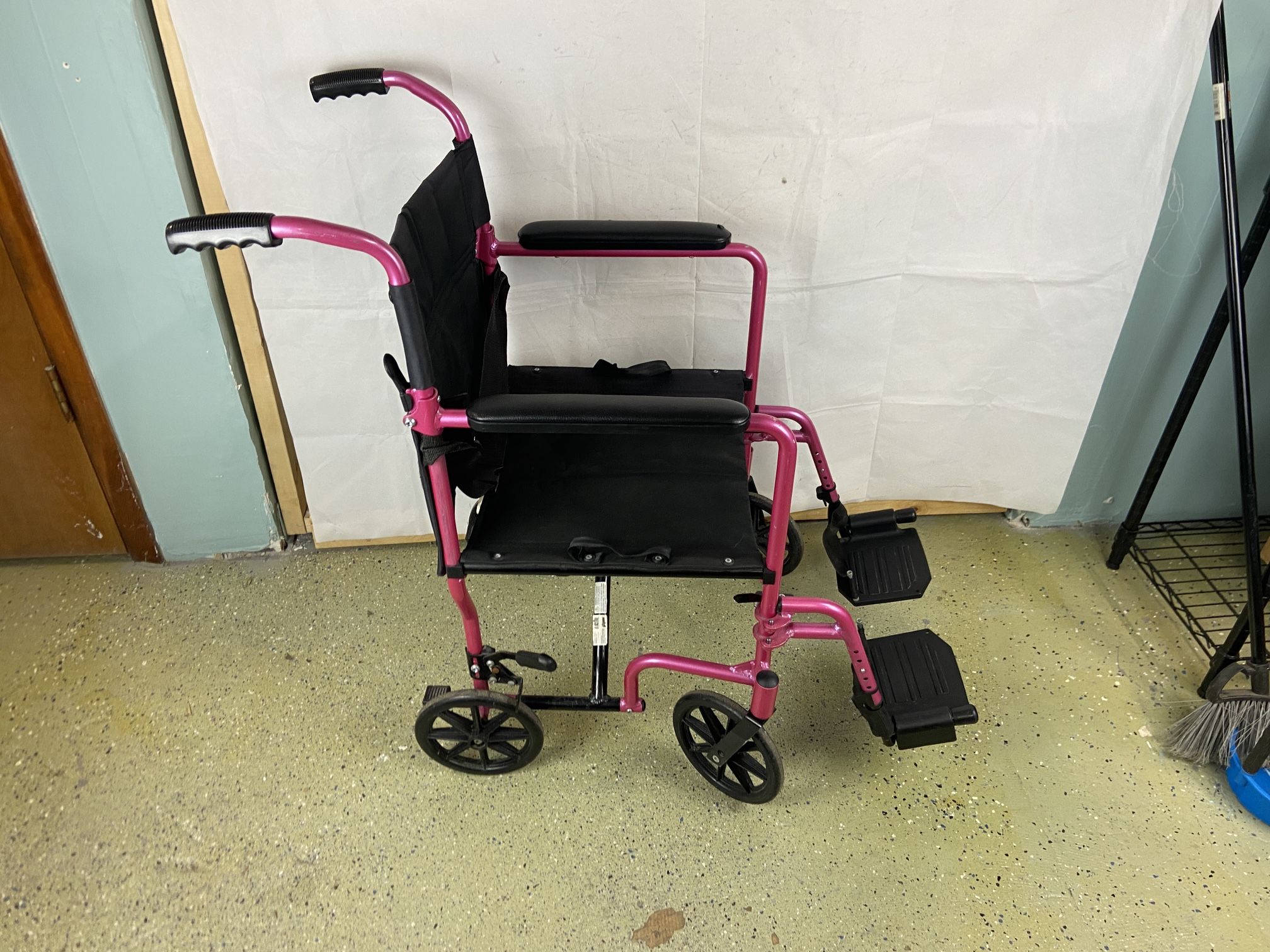 ProBasics Transport Chair Wheelchair Lightweight Foldable With 19-inch Seat Pink 