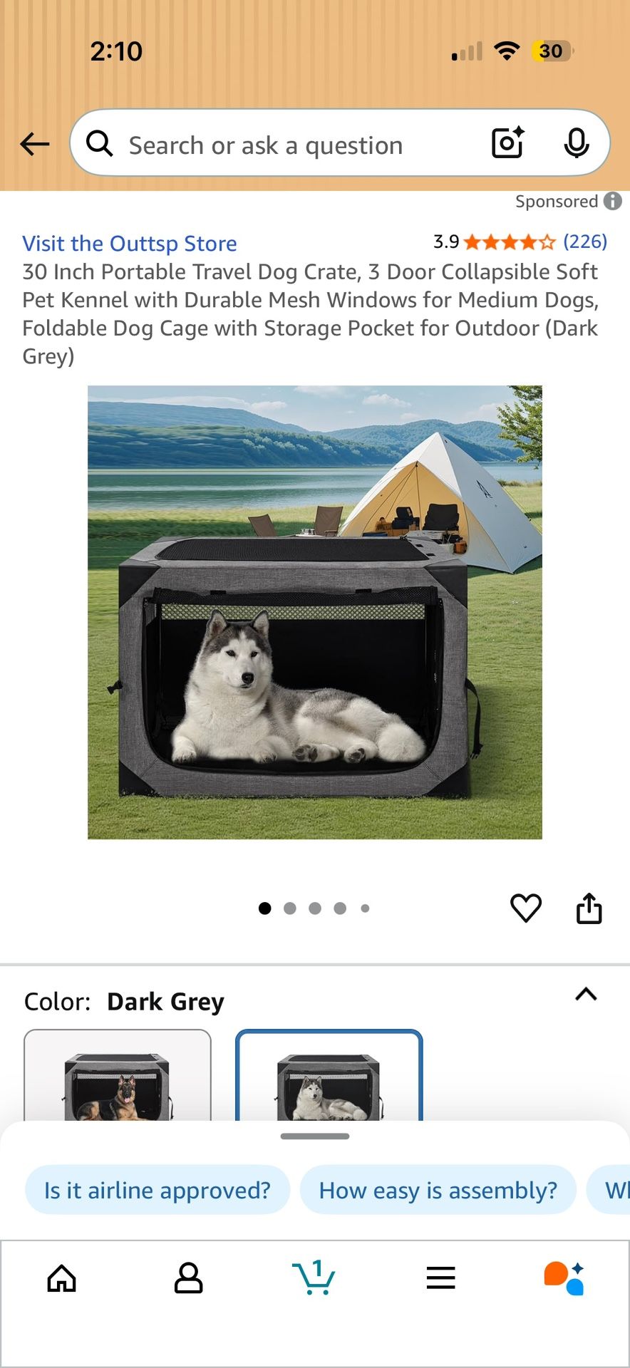 30 Inch Portable Travel Dog Crate, 3 Door foldable and easy to carry Soft Pet Kennel